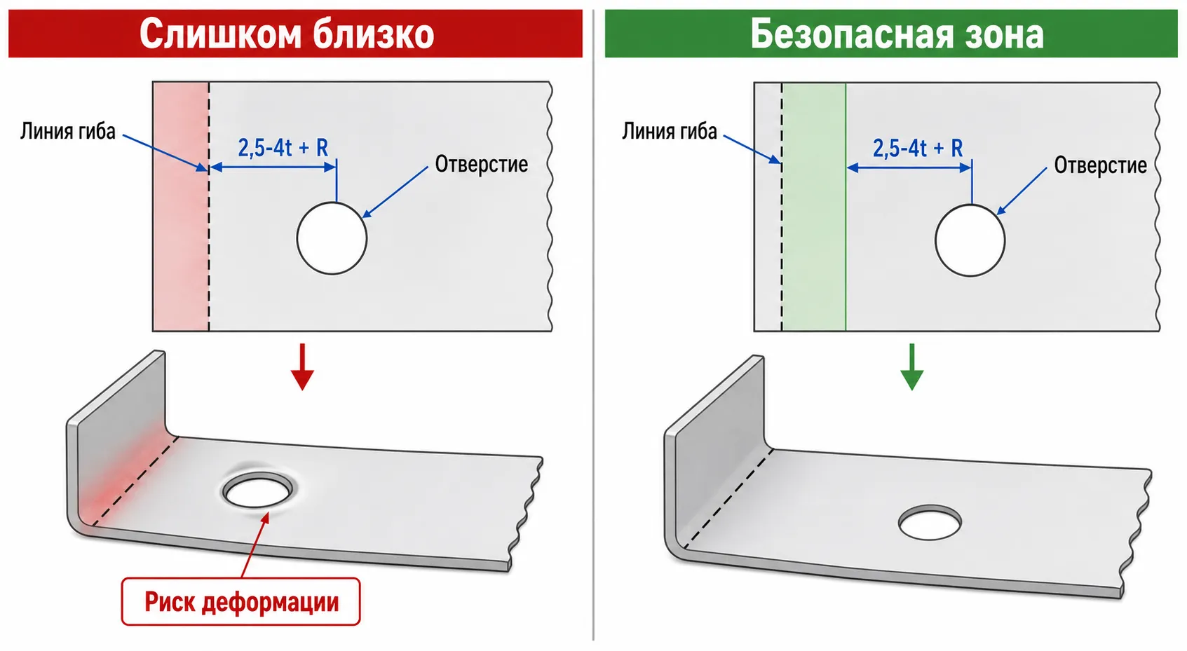 Расстояние от отверстия до линии гиба листового металла